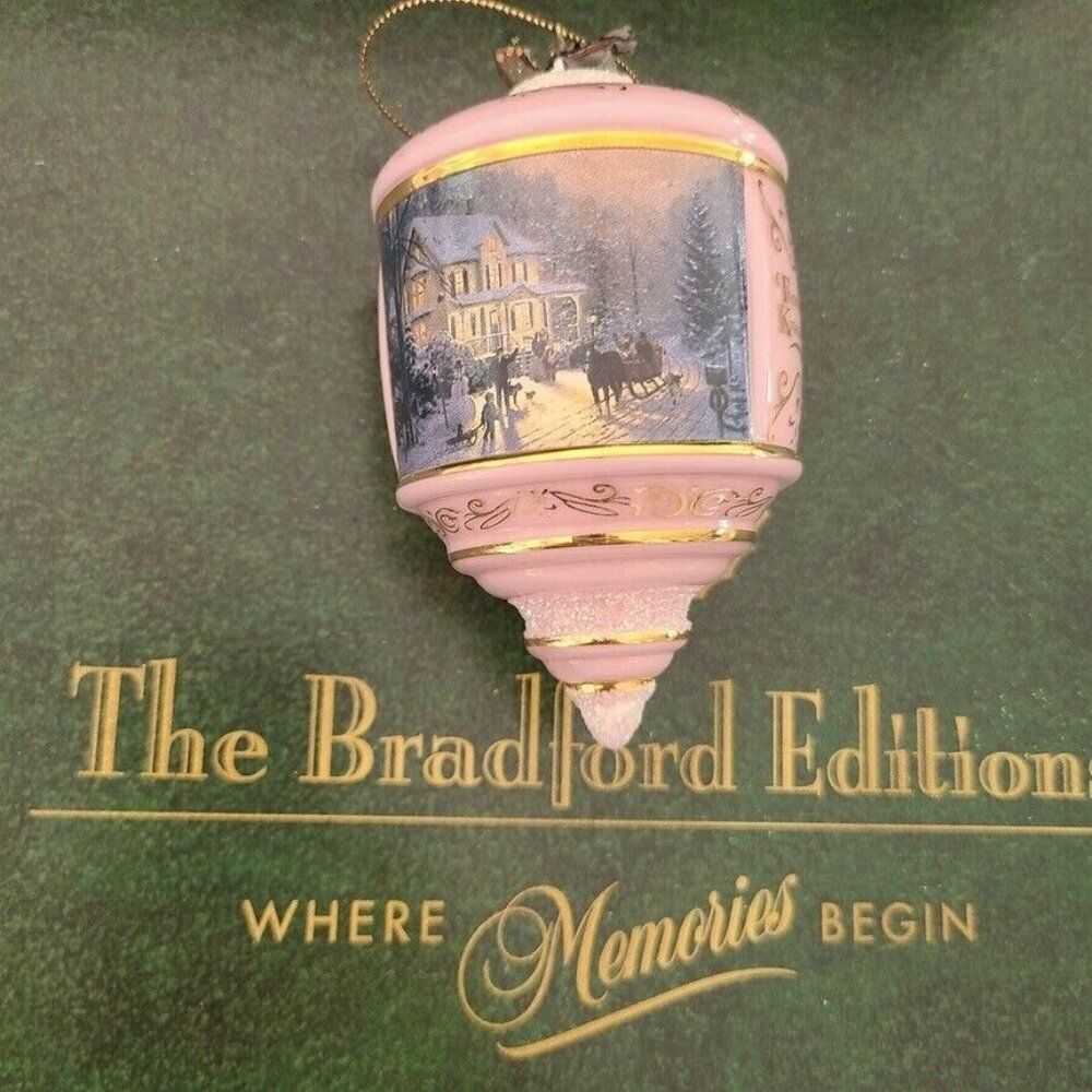 Thomas Kinkade Bradford Heirloom Christmas Ornament Home for Holidays Pink New